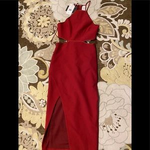 Cinq a Sept Midi Red Dress (2), slit, side cut out